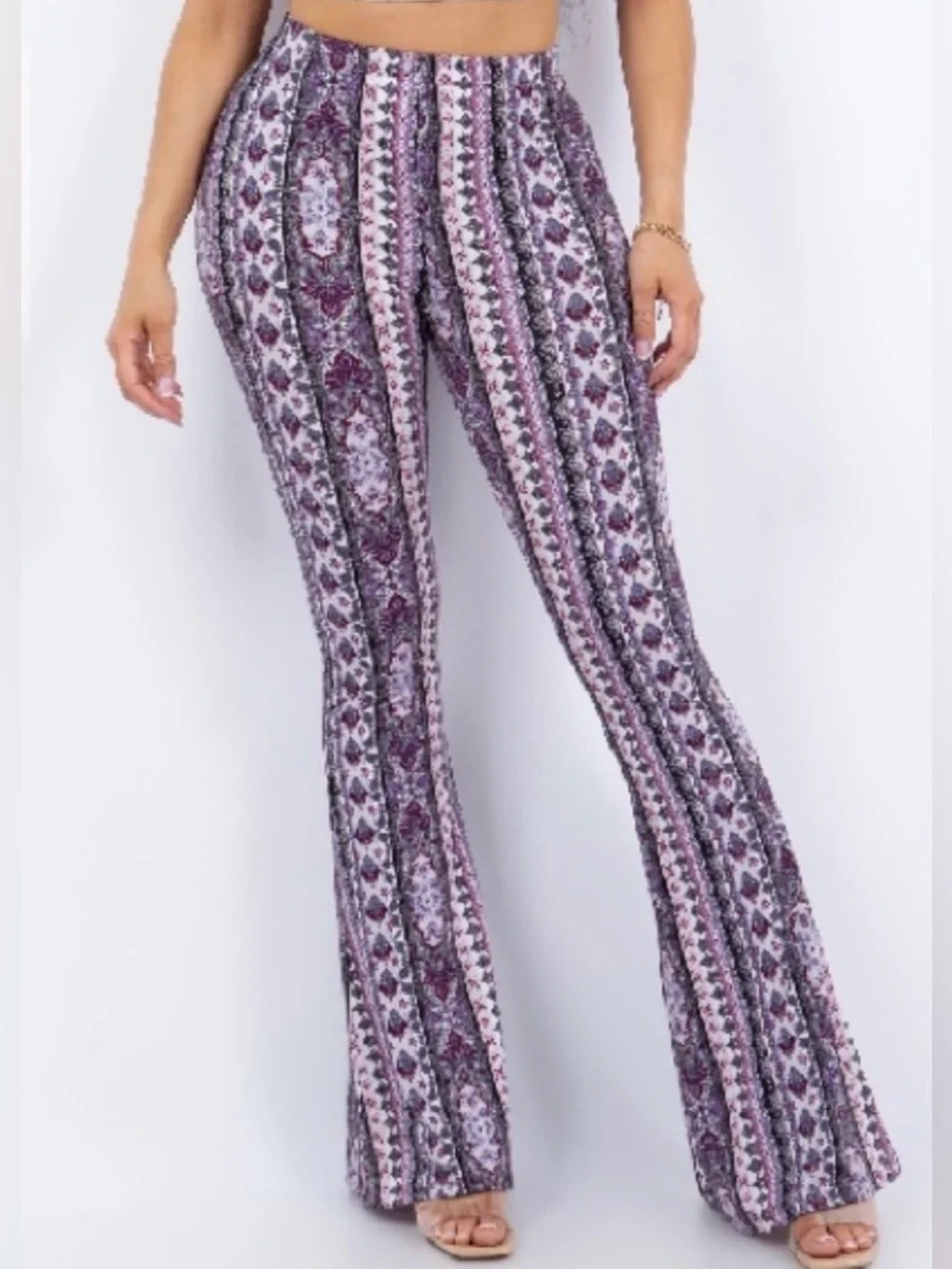 Bear Dance Purple Hippie Boho Flare Pants Size Large - Picture 1 of 11